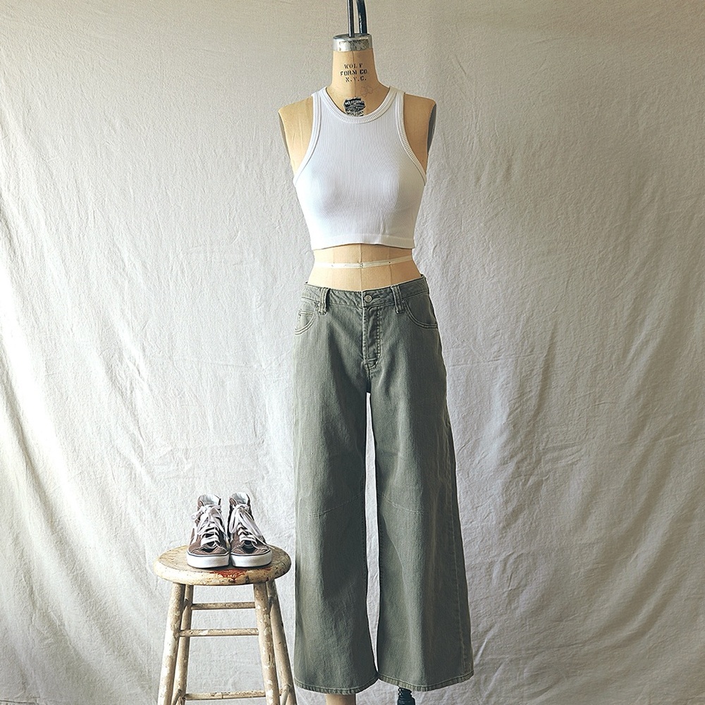 RSQ Green Wide Leg Pants High Waisted Flowy - Picture 4 of 6